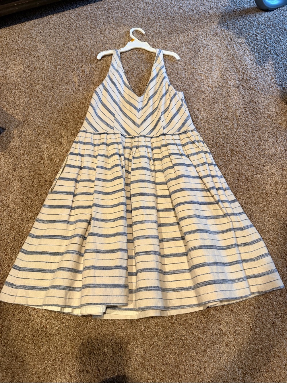 J. Crew Cream and Light Blue Striped Sundress